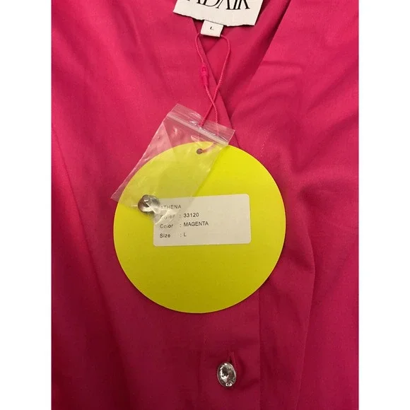 ALDEN ADAIR Hot Pink Button Front Puff Sleeve Mini Dress Size L - Picture 12 of 13